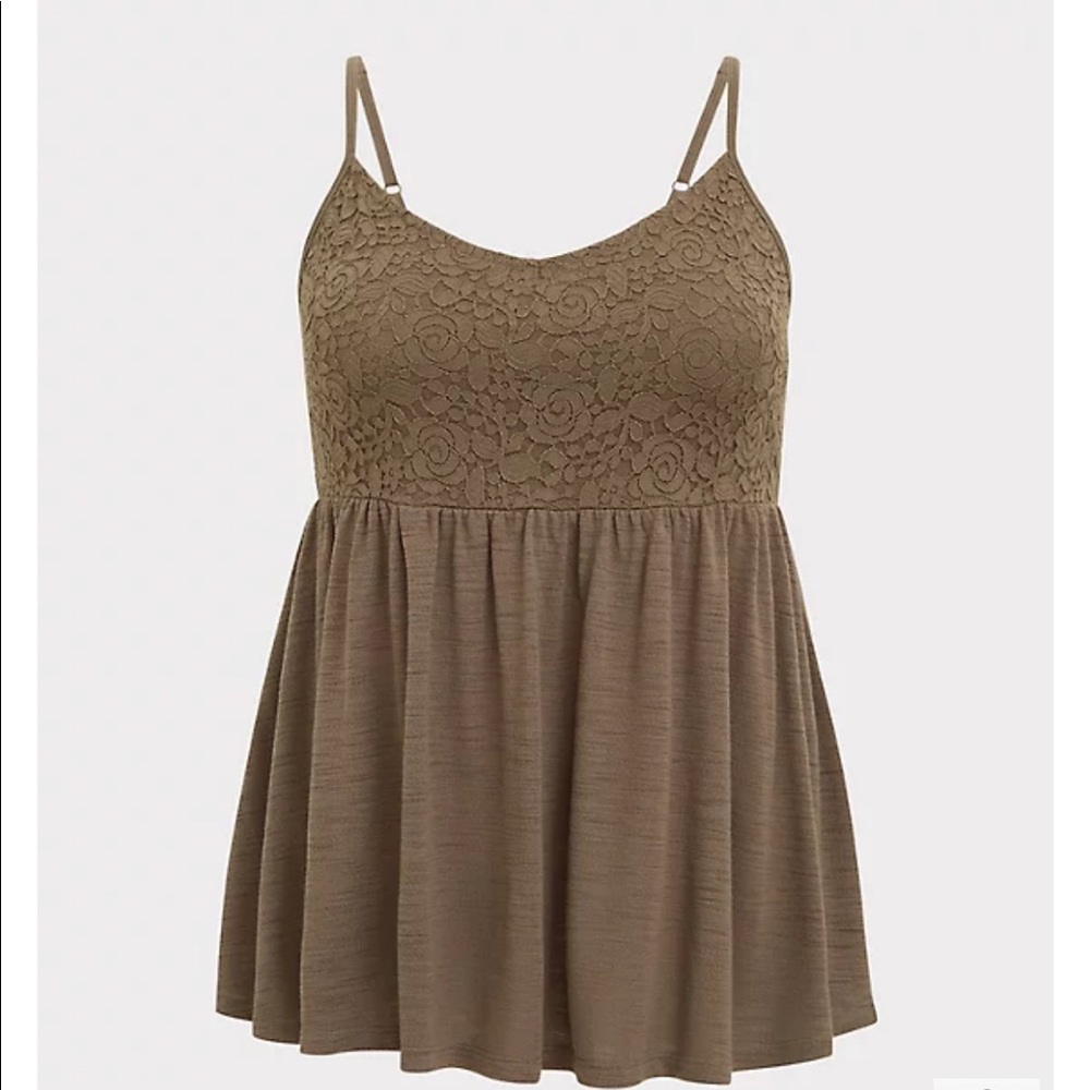 DARK TAUPE SLUB JERSEY & LACE BABYDOLL CAMI